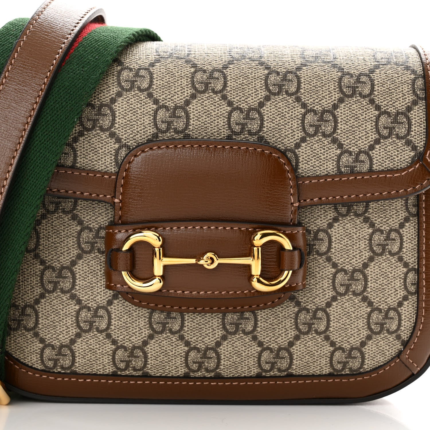 Gucci GG Supreme Monogram Web Mini Horsebit 1955 Shoulder Bag Beige Brown Sugar 8 of 10