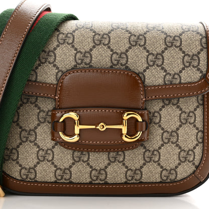 Gucci GG Supreme Monogram Web Mini Horsebit 1955 Shoulder Bag Beige Brown Sugar 8 of 10