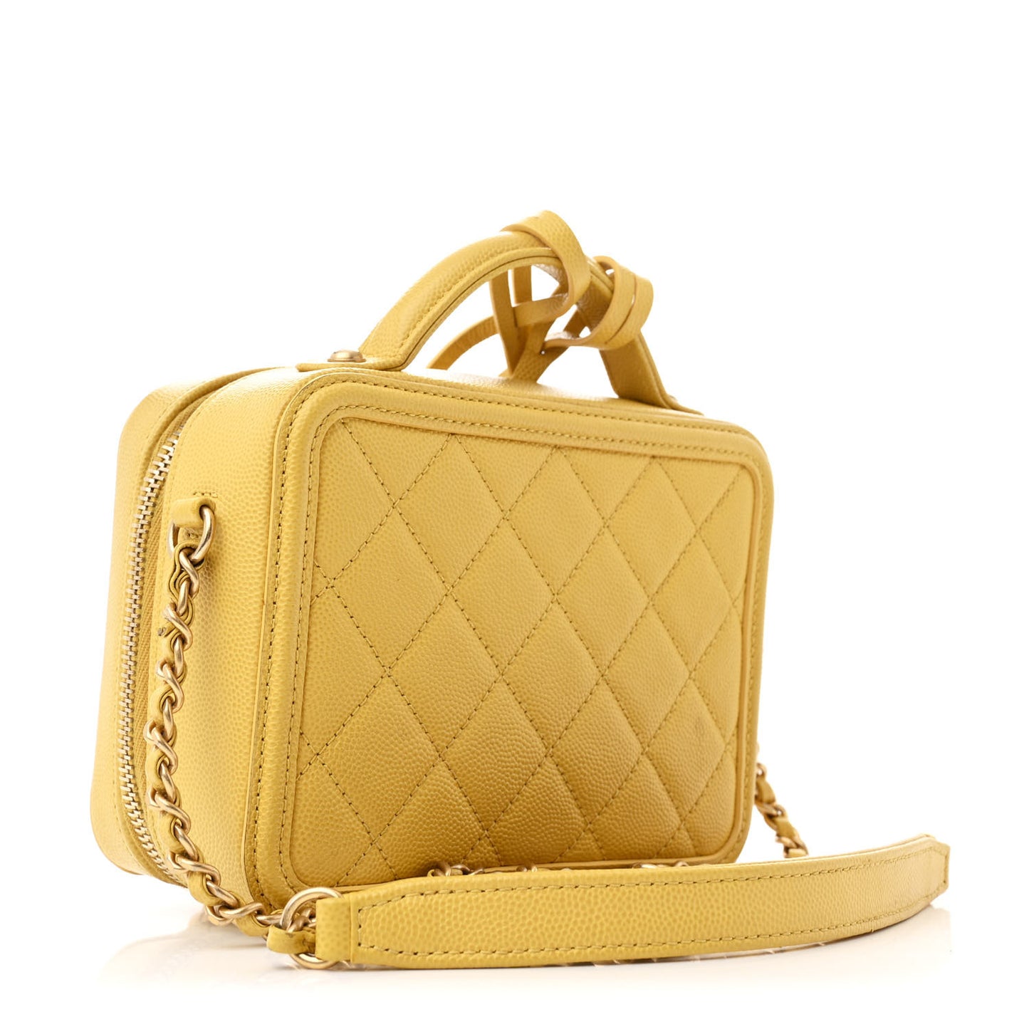 Caviar Quilted Small CC Filigree Vanity Case Yellow