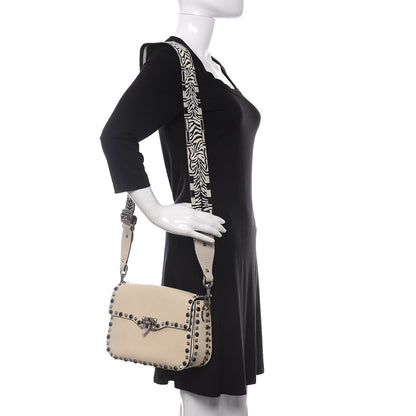 Valentino Garavani Pebbled Calfskin Onyx Medium Guitar Strap Rockstud Rolling Flap Saddle Bag Ivory 2 of 12