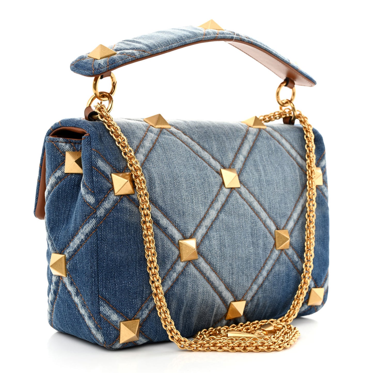 Denim Large Roman Stud Shoulder Bag Light Denim Selleria