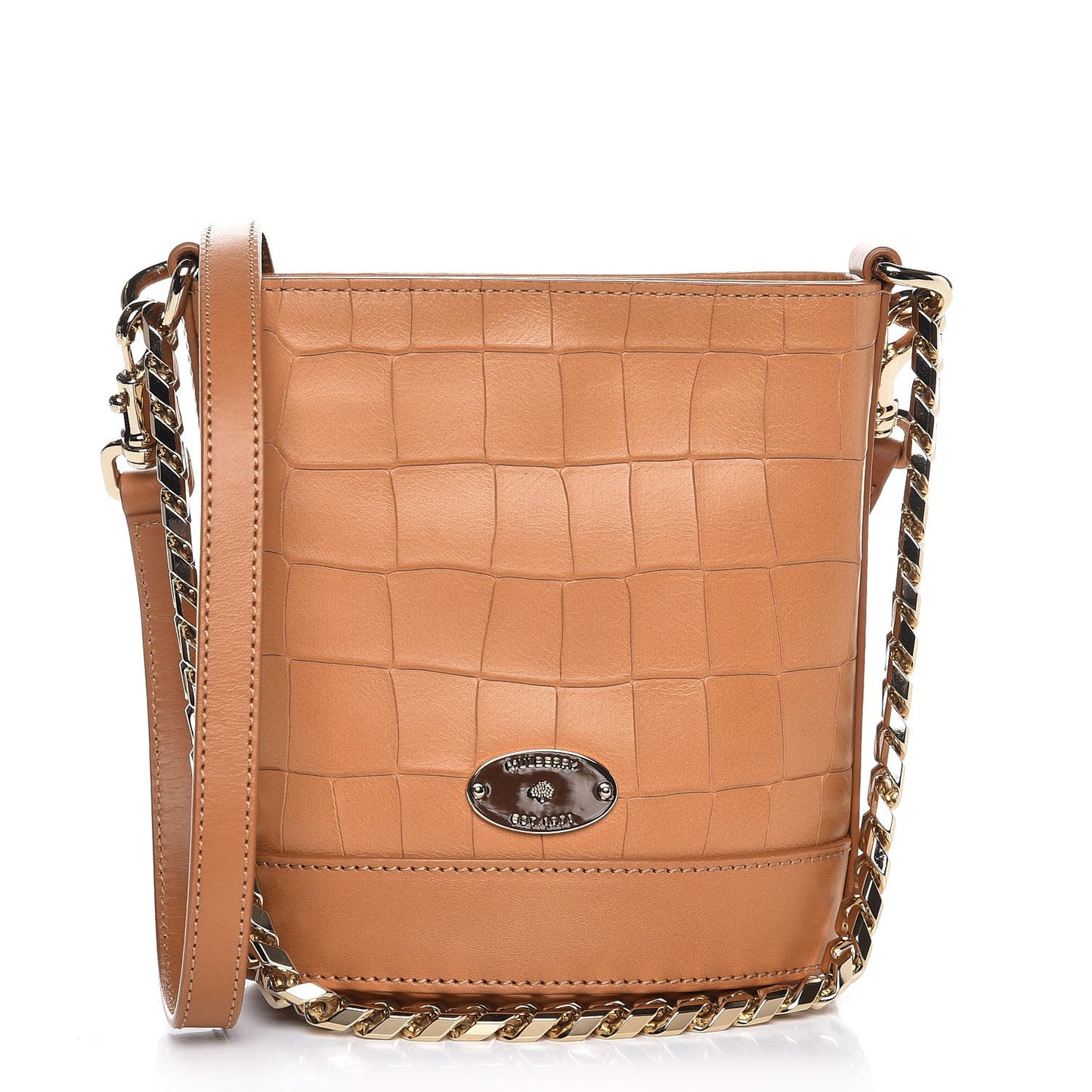 Calfskin Crocodile Embossed Mini Jamie Bucket Bag Camel