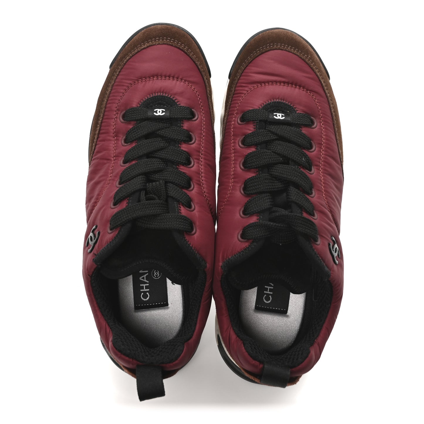 Nylon Suede Calfskin CC Sneakers 38 Burgundy Brown