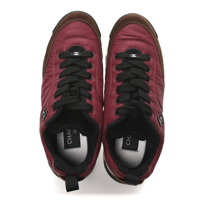 Chanel Nylon Suede Calfskin CC Sneakers 38 Burgundy Brown 2 of 9