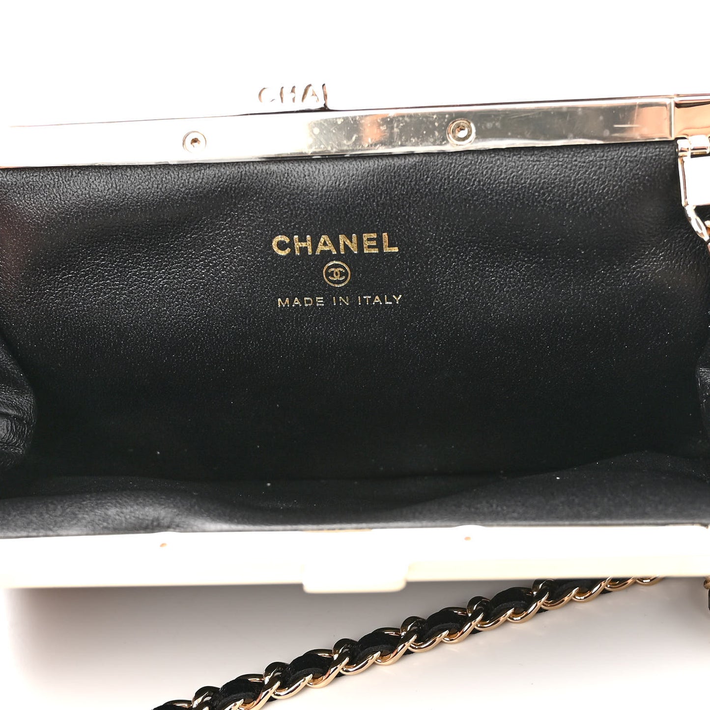 Lambskin Quilted Frame Clutch With Chain Black