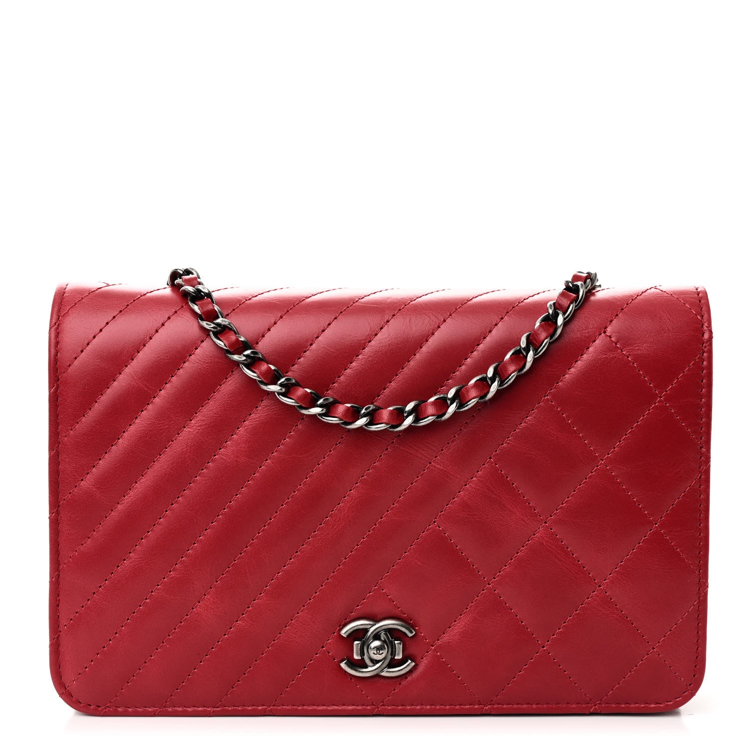 Chanel Glazed Calfskin Quilted Coco Boy Wallet On Chain WOC Red 1 of 11