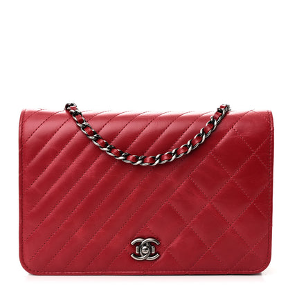 Chanel Glazed Calfskin Quilted Coco Boy Wallet On Chain WOC Red 1 of 11