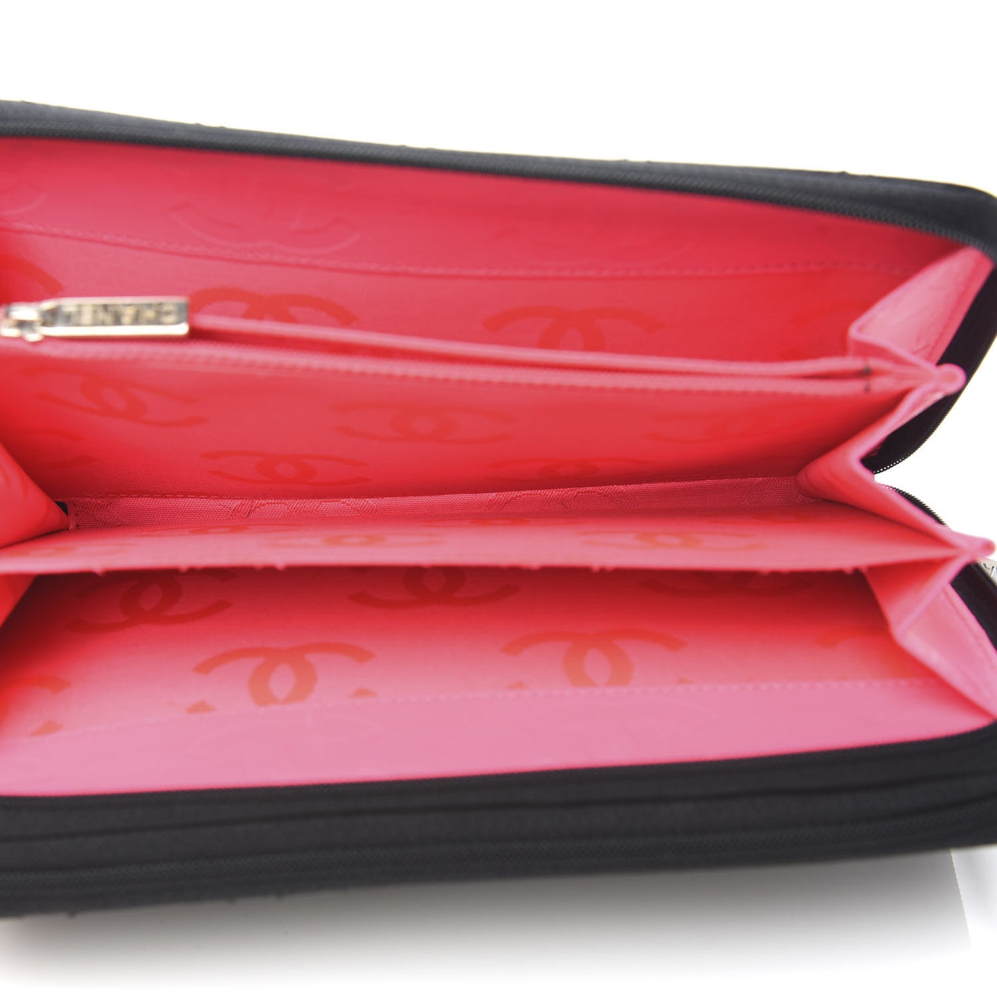 Calfskin Cambon Zip Around Organizer Wallet Black White