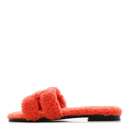 Hermes Woolskin Oran Sandals 37 Orange 1 of 10
