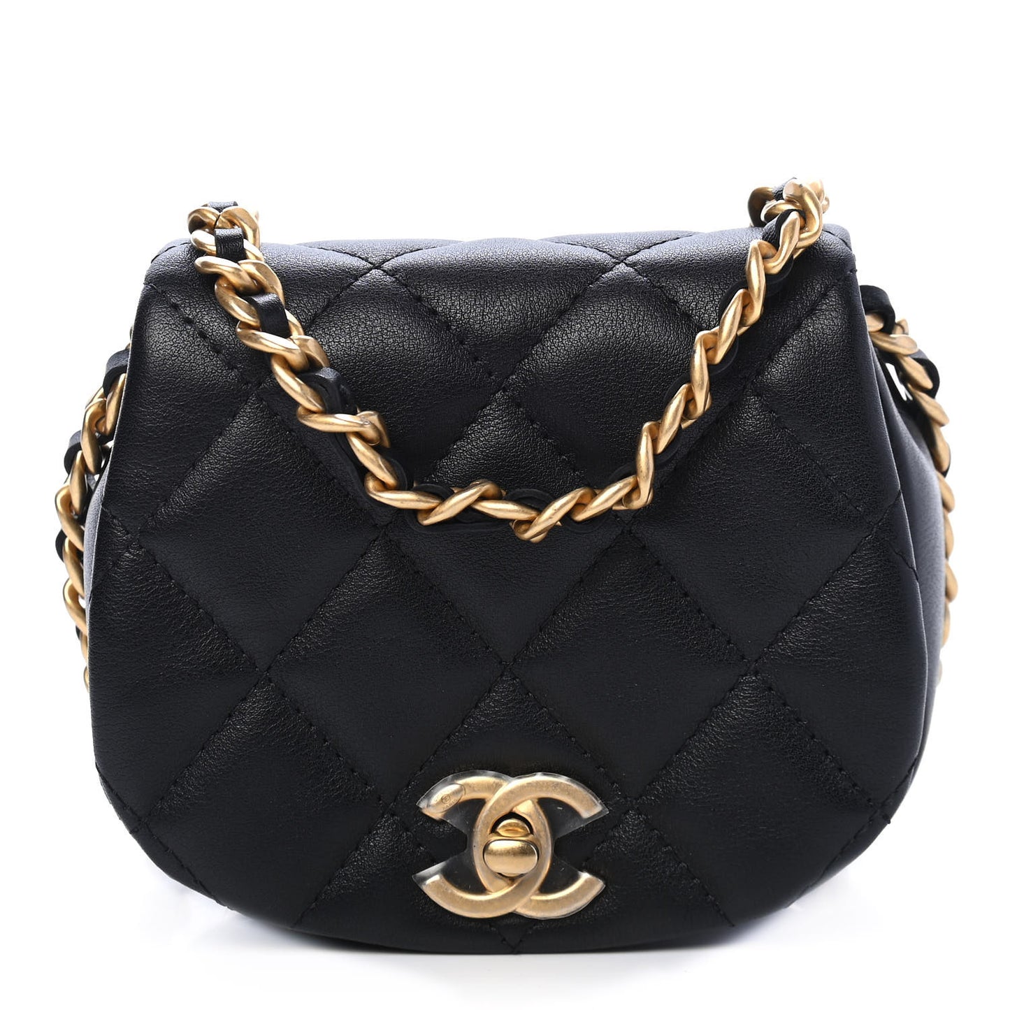 Calfskin Quilted Mini Coco Mail Clutch with Chain Black