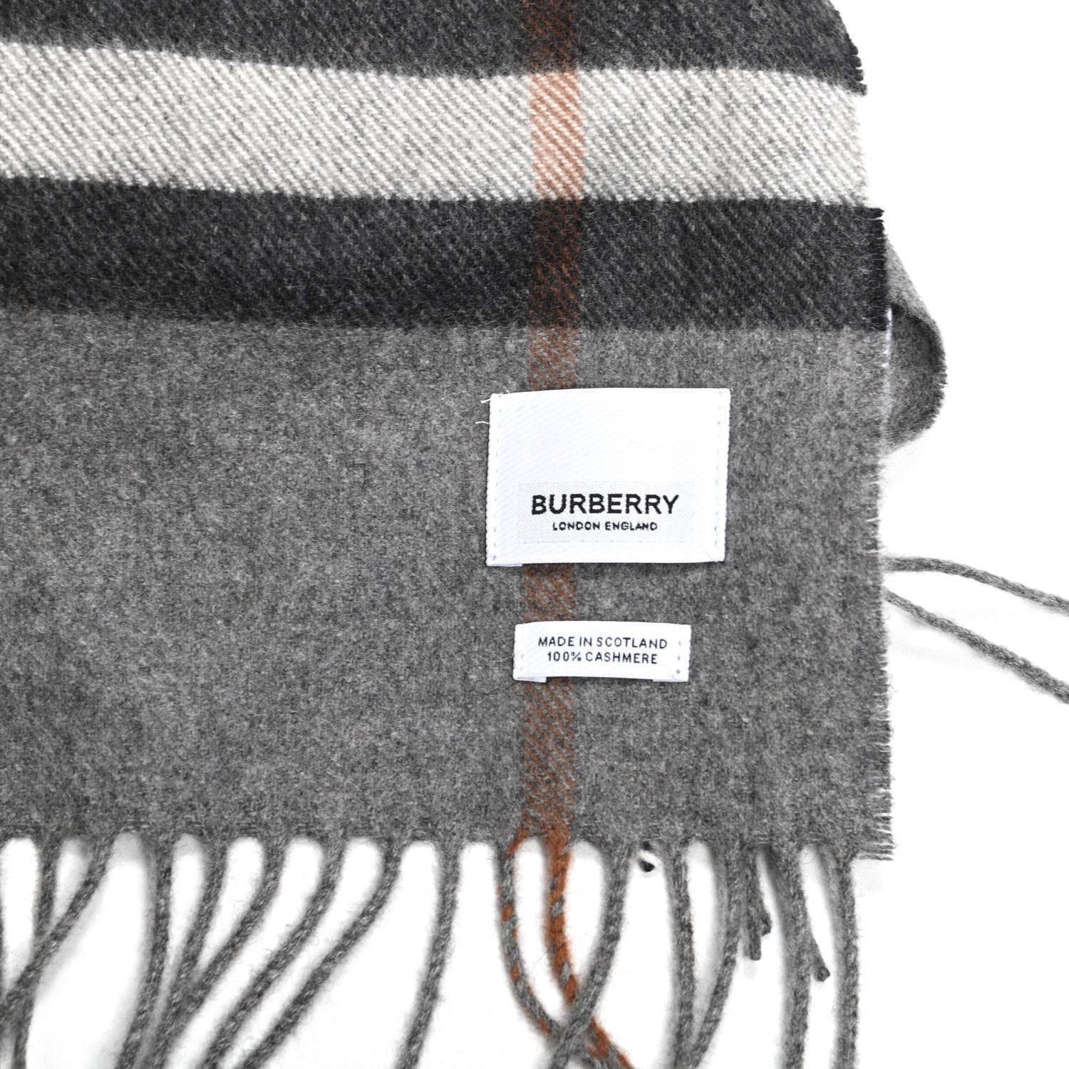 Burberry Cashmere Giant Check Fringe Scarf Light Grey 3 of 4