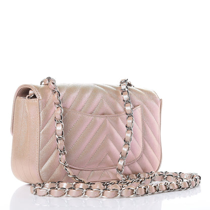 Chanel Iridescent Caviar Chevron Quilted Mini Rectangular Flap Light Gold 3 of 10