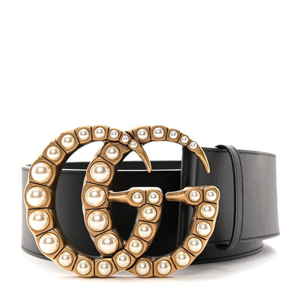 Gucci Moon Calfskin Pearl Double G 70mm Belt 90 36 Black Cream 1 of 5