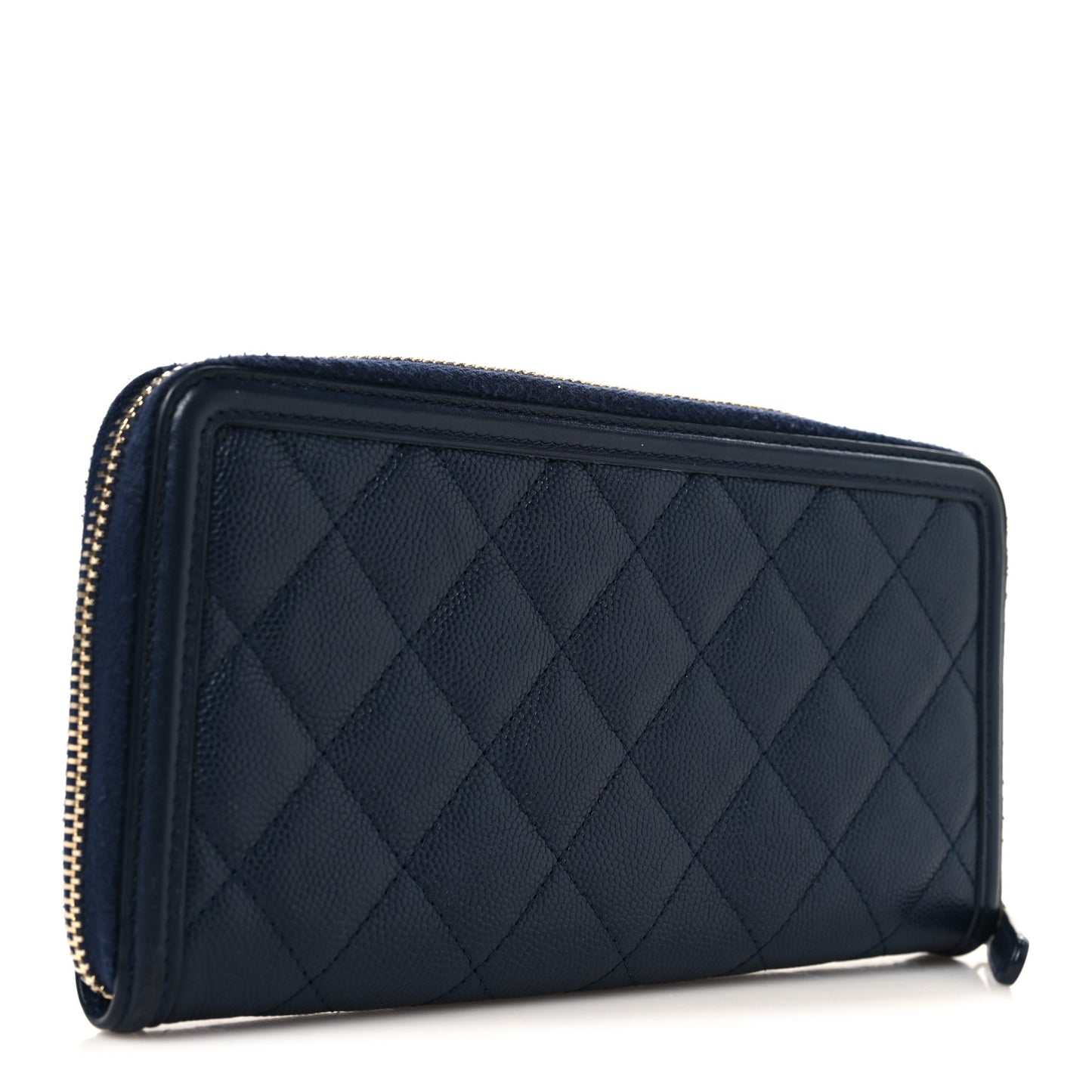 Caviar Quilted Filigree Zip Around Wallet Navy