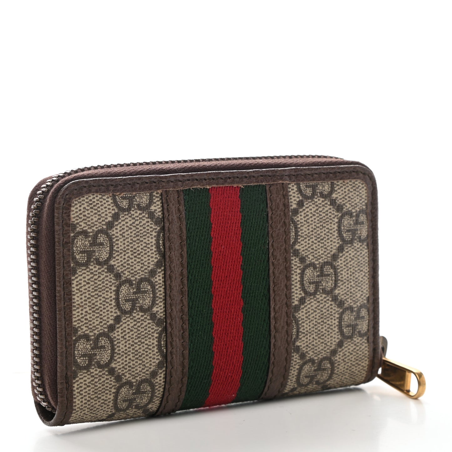 GG Supreme Web Ophidia Zip Around Card Case Brown