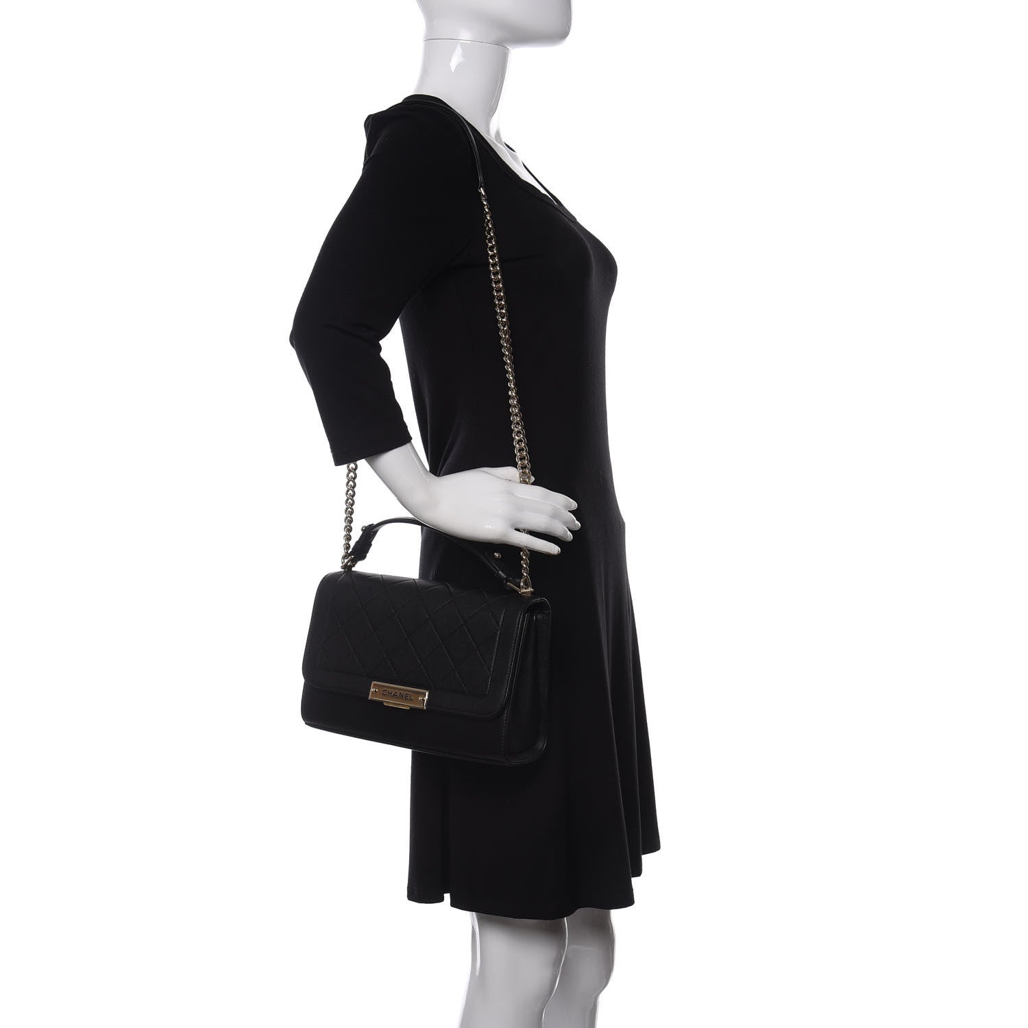 Chanel Grained Calfskin Quilted Medium Label Click Flap Bag Black 2 of 11