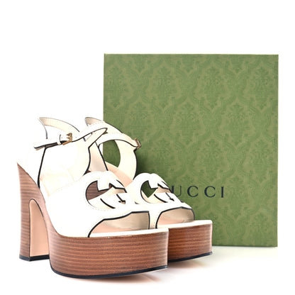 Gucci Cosmos Softy Calfskin Wooden Interlocking G Cut-Out 30/120mm Platform Sandals 41 Mystic White 8 of 8