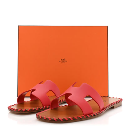 Hermes Box Calfskin Braided Oran Sandals 39 Rouge Grenadine 9 of 9