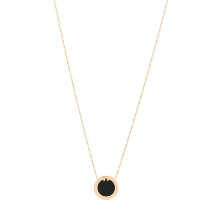 Tiffany 18K Rose Gold Diamond Black Onyx T Circle Pendant Necklace 1 of 3