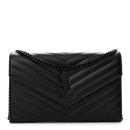 Saint Laurent Grain De Poudre Matelasse Chevron Monogram Monochrome Chain Wallet Black 1 of 12