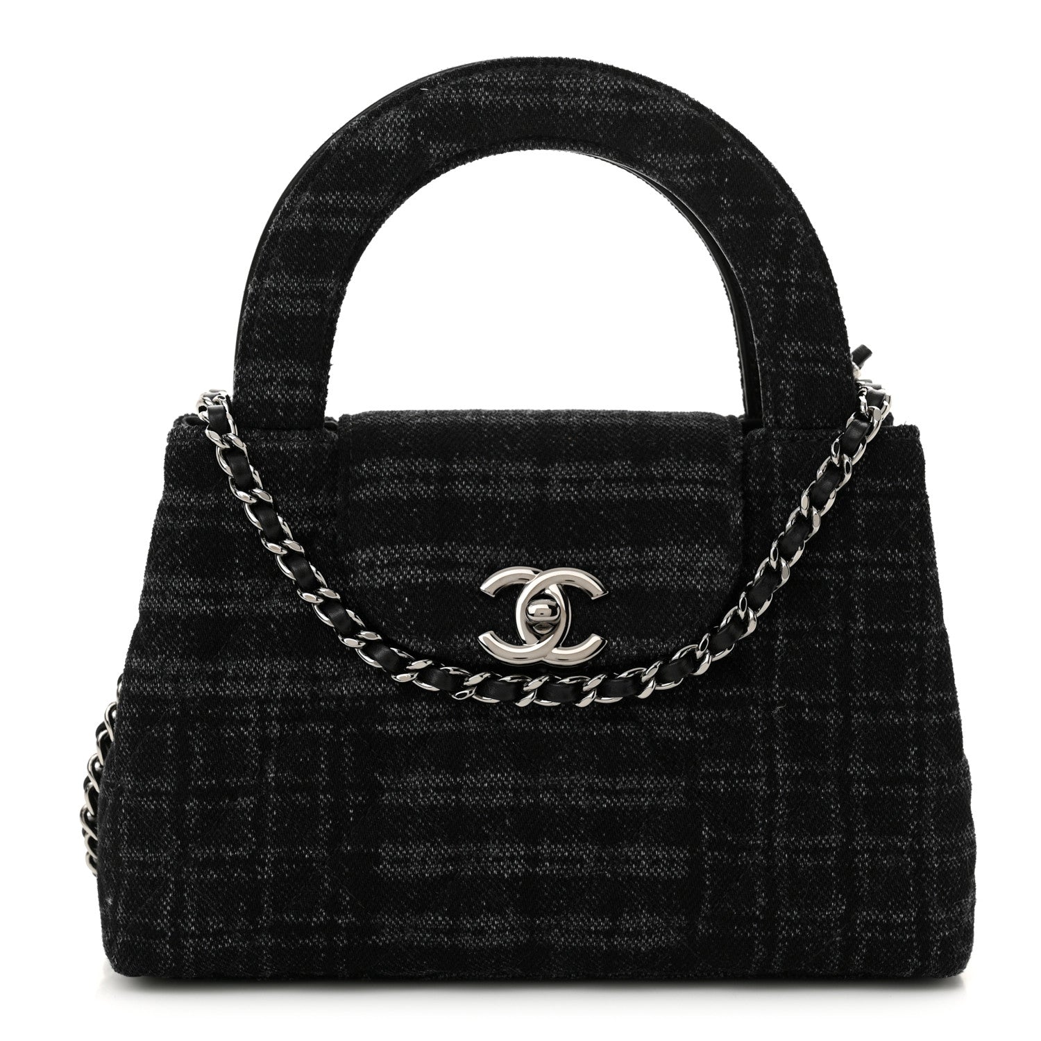 Chanel Printed Denim Quilted Nano Kelly Shopper Black Grey 1 of 11