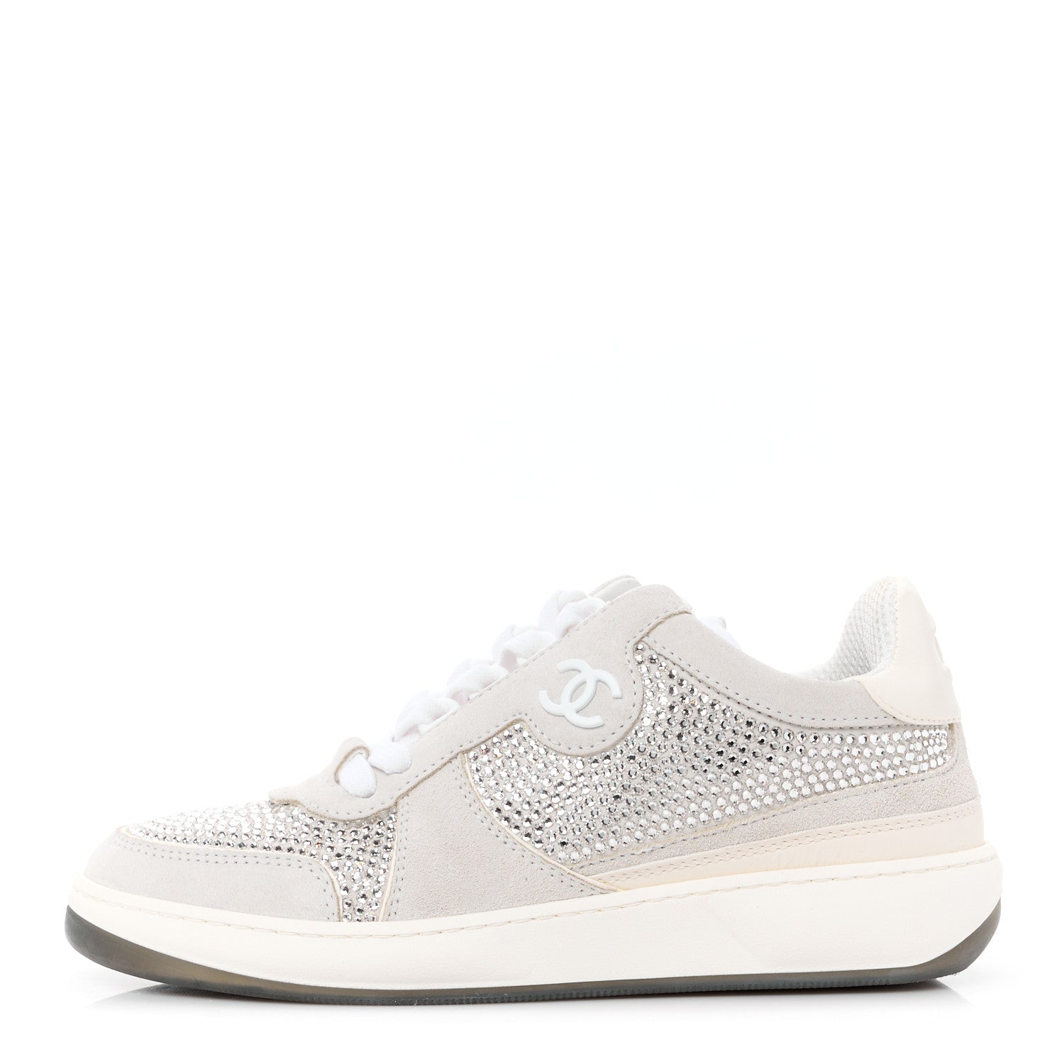 Chanel Calfskin Suede Crystal Womens CC Sneakers 36 White 1 of 11