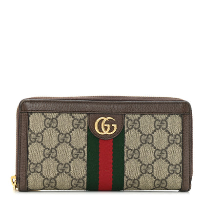 Gucci GG Supreme Monogram Web Ophidia Zip Around Wallet Brown 1 of 11
