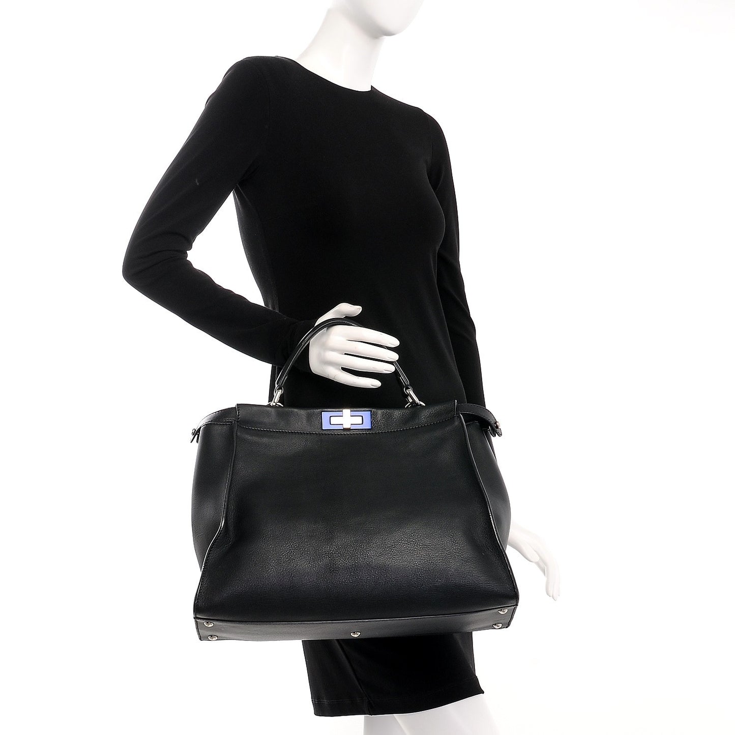 Vitello Dolce Shiny Nappa Large Peekaboo Iconic Satchel Black Camelia