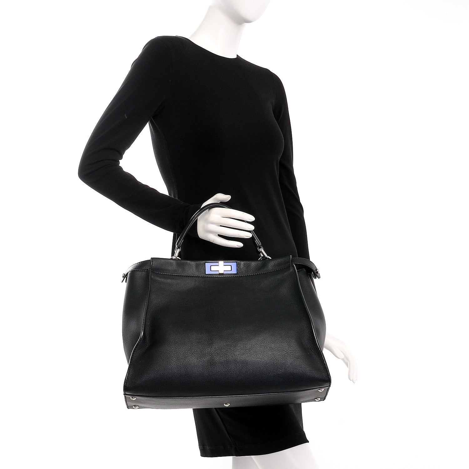 Fendi Vitello Dolce Shiny Nappa Large Peekaboo Iconic Satchel Black Camelia 3 of 8