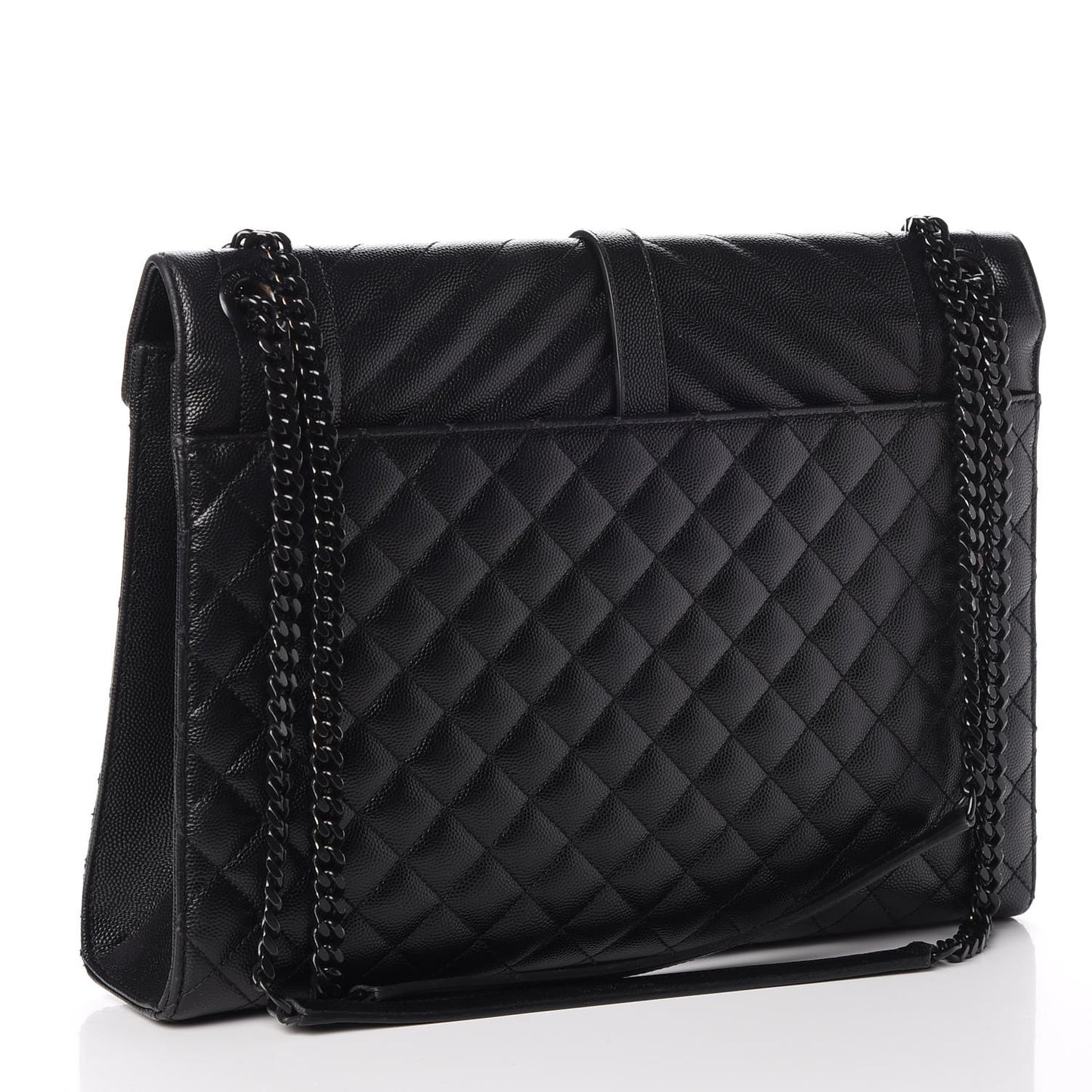 Grain De Poudre Textured Mixed Matelasse Large Triquilt Monogram Monochrome Satchel Black