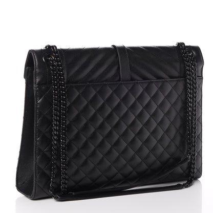Saint Laurent Grain De Poudre Textured Mixed Matelasse Large Triquilt Monogram Monochrome Satchel Black 3 of 11