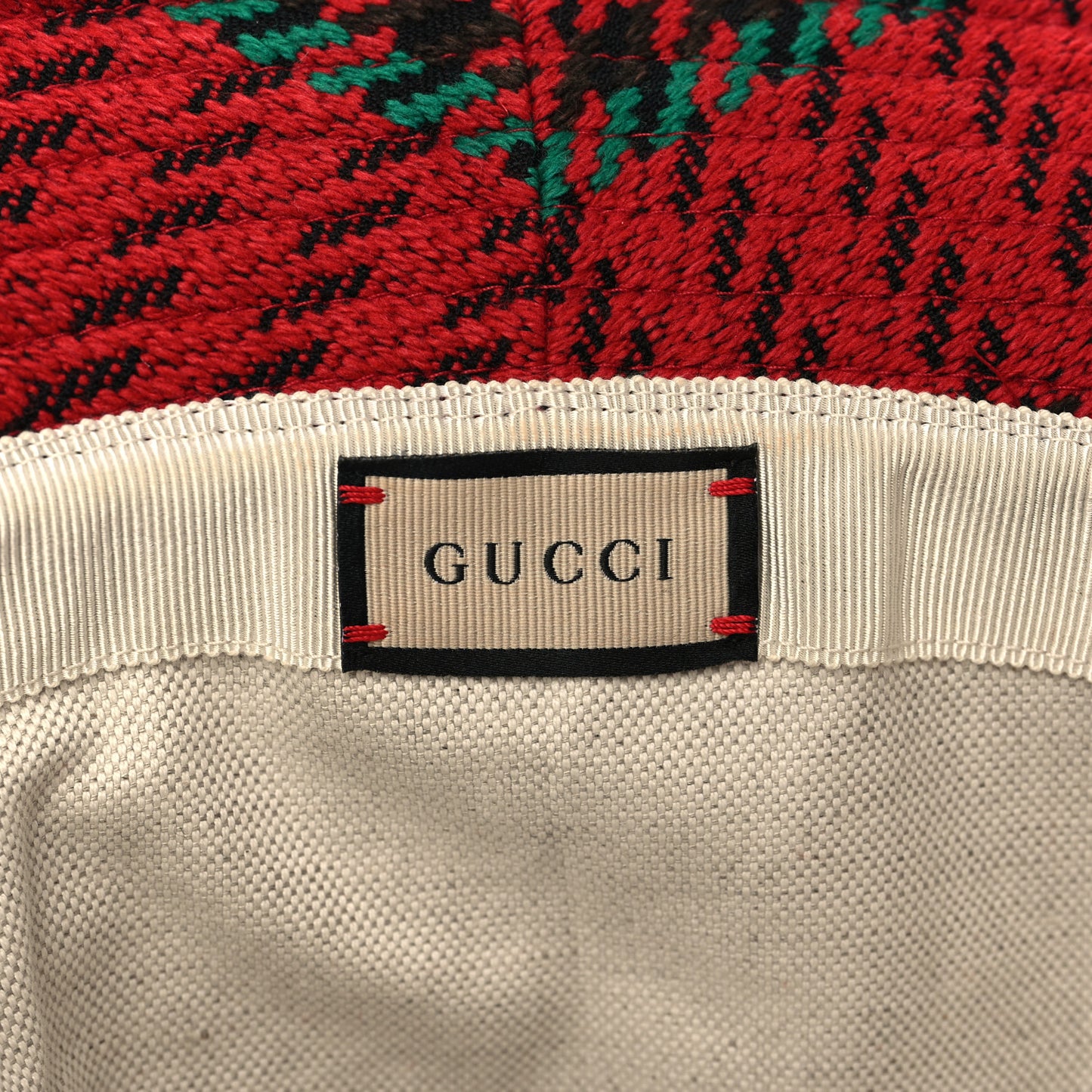 Tweed Wool Houndstooth Interlocking G Bucket Hat M Red Green