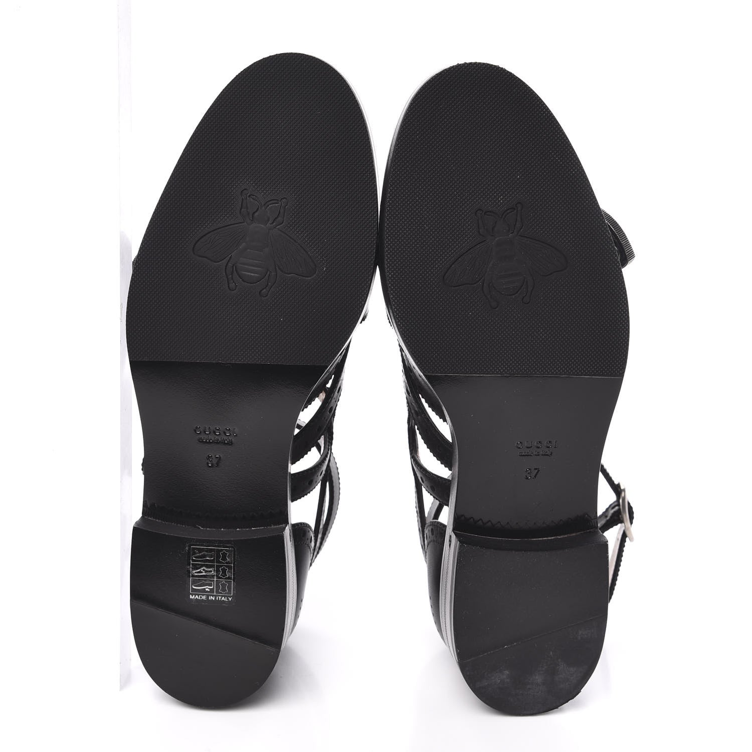 Gucci Calfskin Bee Embroidered Womens Queercore Brogue Wingtip Monk Strap Loafers 37 Black 5 of 8