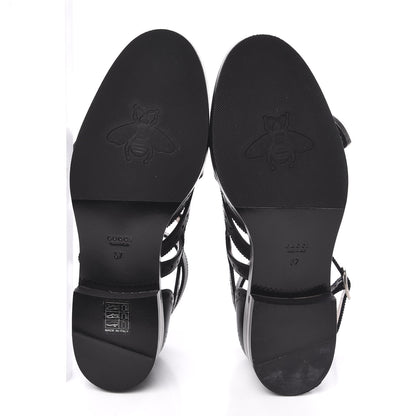 Gucci Calfskin Bee Embroidered Womens Queercore Brogue Wingtip Monk Strap Loafers 37 Black 5 of 8