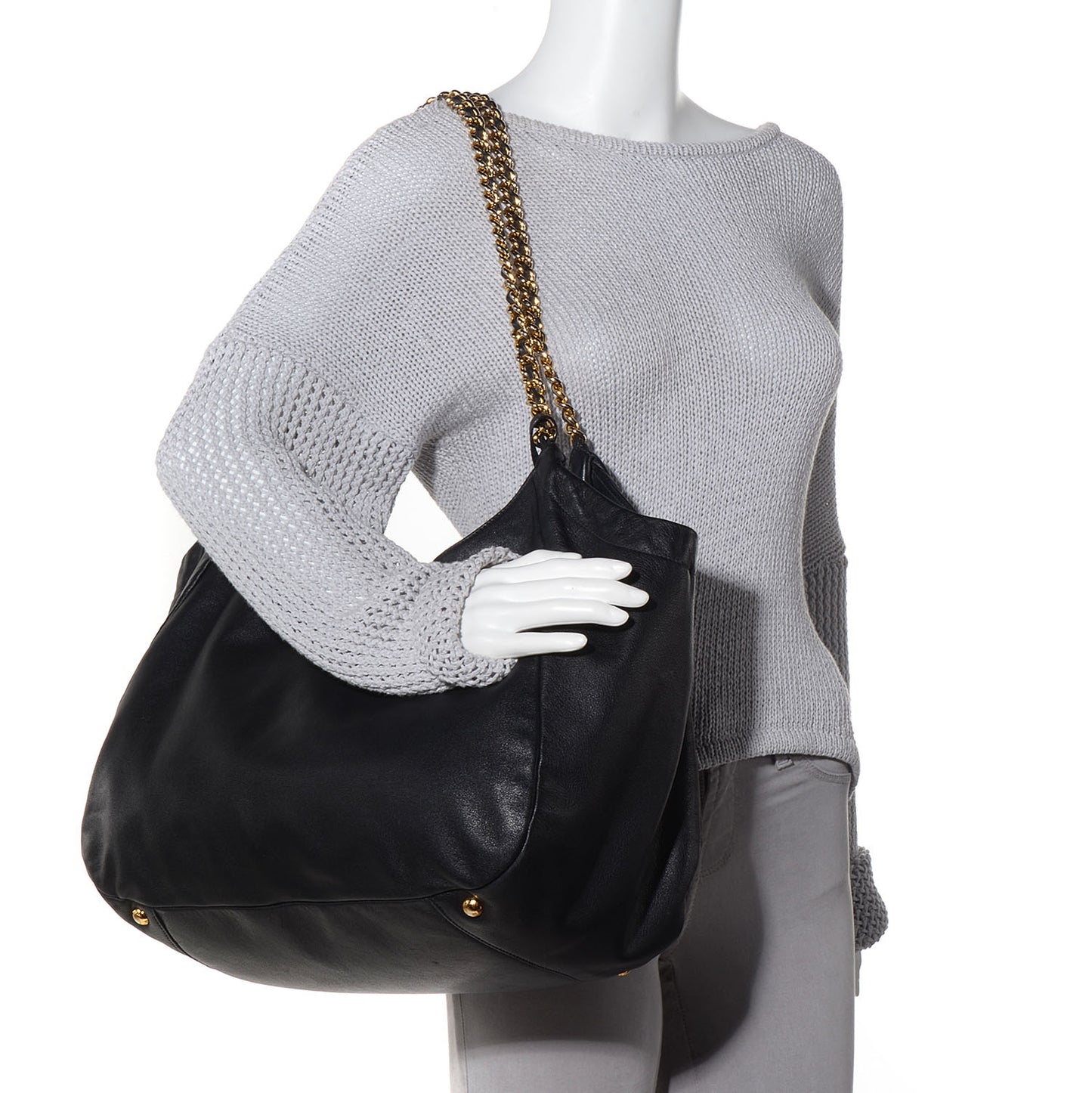 Soft Calf Chain Tote Nero Black