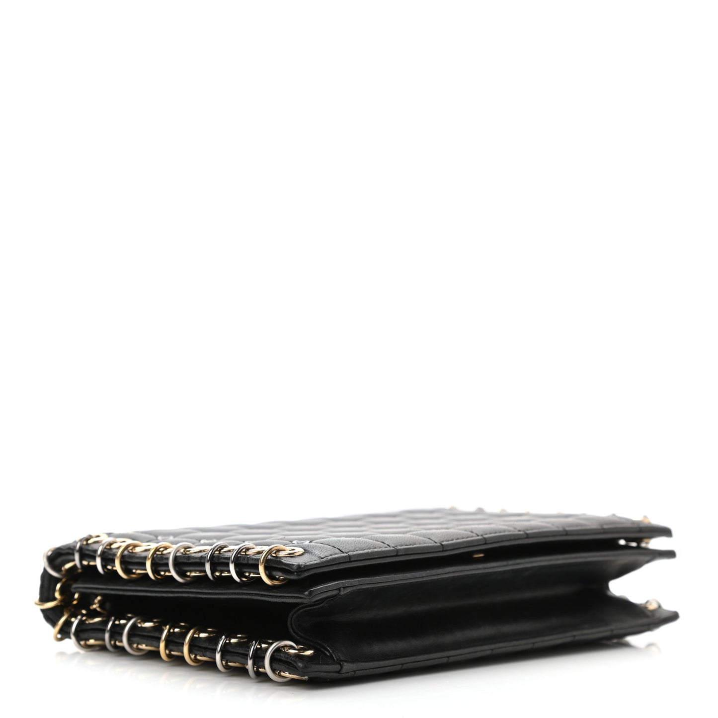 Lambskin Chocolate Bar Piercing CC Studded Small Chain Flap Bag Black