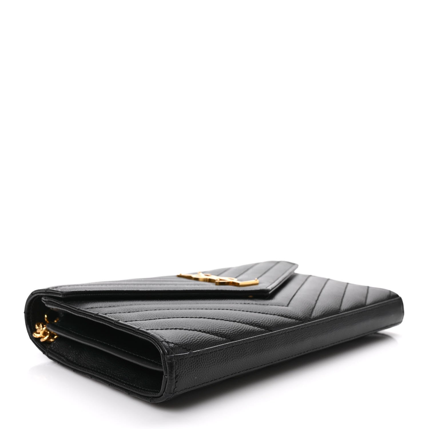 Saint Laurent Grain De Poudre Matelasse Chevron Monogram Chain Wallet Black 4 of 8