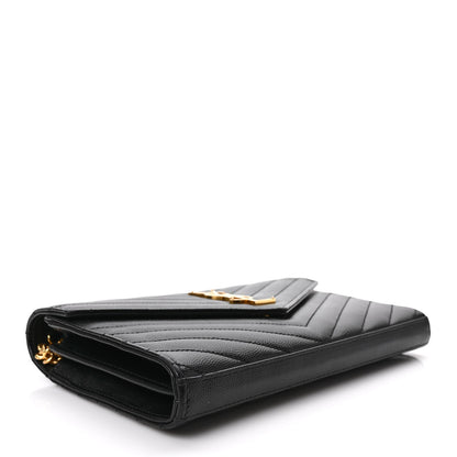 Saint Laurent Grain De Poudre Matelasse Chevron Monogram Chain Wallet Black 4 of 8