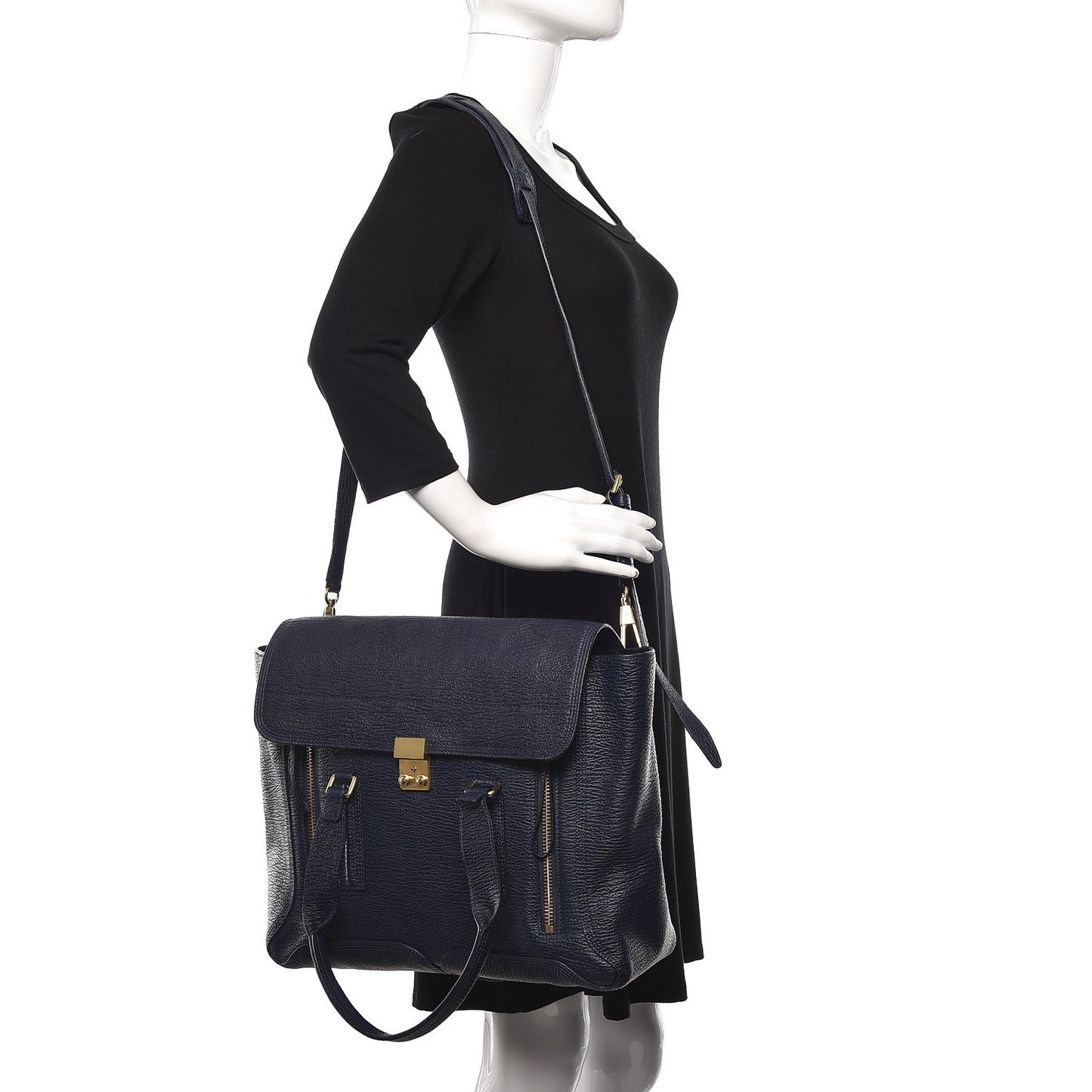 3.1 Textured Calfskin Large Pashli Satchel Ink