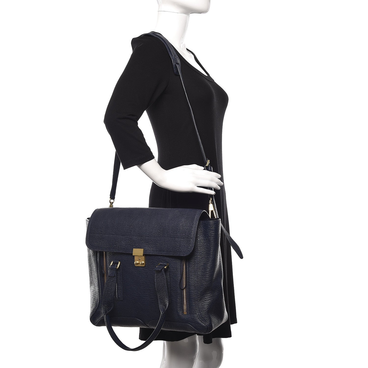 3.1 Phillip Lim 3.1 Textured Calfskin Large Pashli Satchel Ink 3 of 11