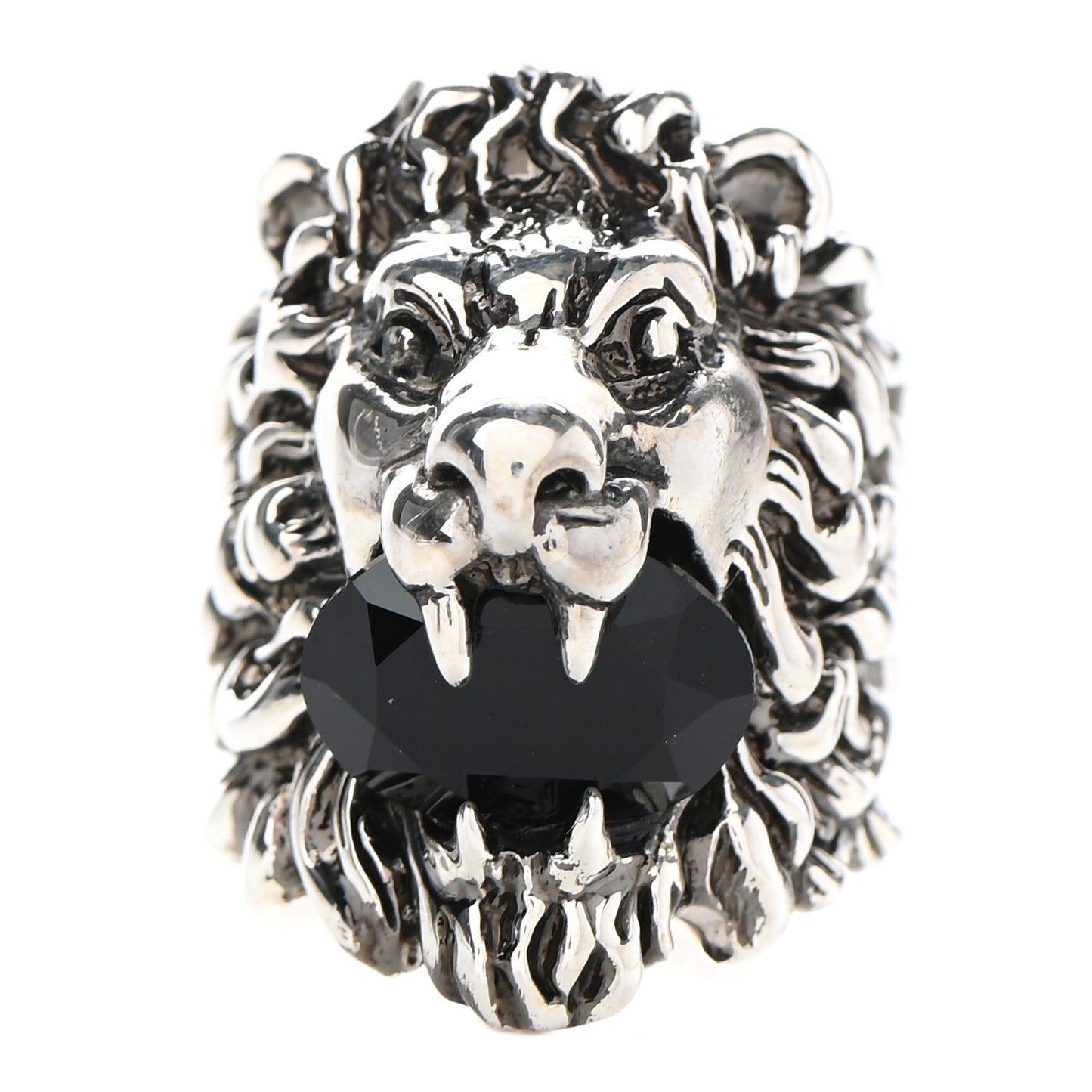 Metal Crystal Lion Head Ring 7.5 Black Aged Silver 56/7.5 Silver