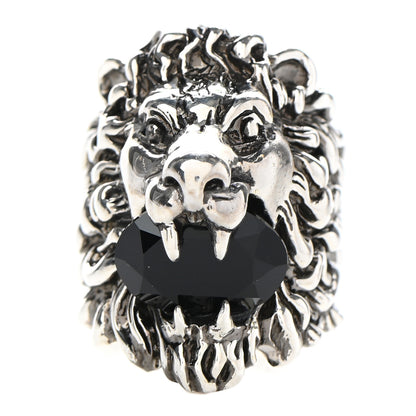 Gucci Metal Crystal Lion Head Ring 7.5 Black Aged Silver 56/7.5 Silver 1 of 8