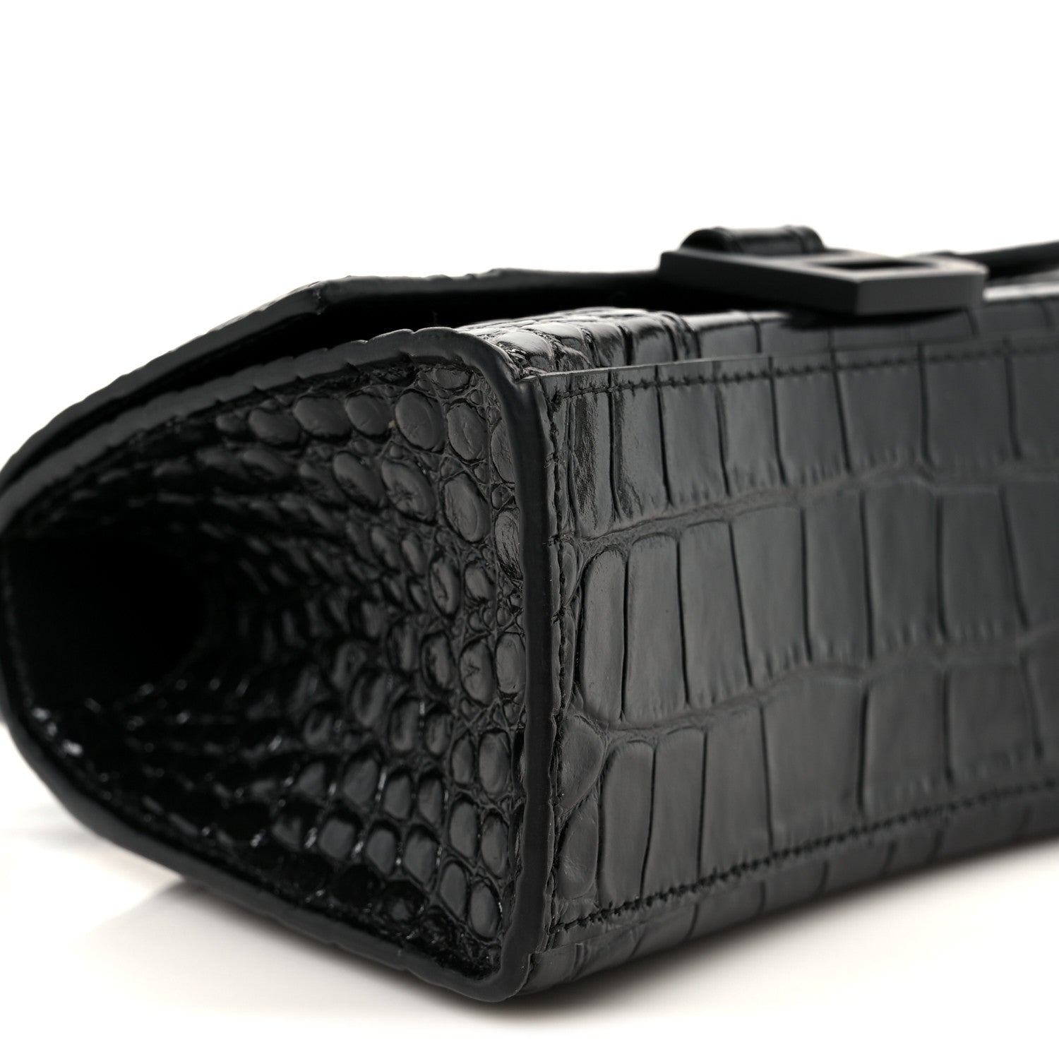 Balenciaga Shiny Calfskin Monochrome Crocodile Embossed Hourglass Top Handle Bag XS Black 10 of 11