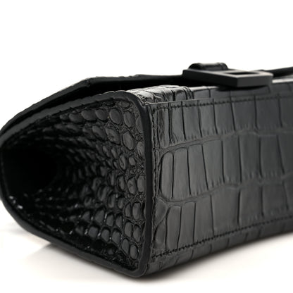 Balenciaga Shiny Calfskin Monochrome Crocodile Embossed Hourglass Top Handle Bag XS Black 10 of 11