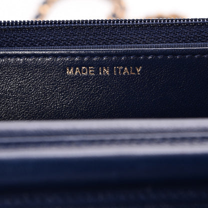 Chanel Lambskin Chevron Quilted Wallet On Chain WOC Navy Blue 7 of 9