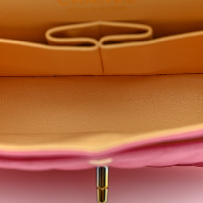 Chanel Lambskin Quilted Small Double Flap Pink Yellow 5 of 10