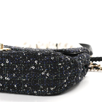 Chanel Tweed Medium Pearl Handle Flap Black Ecru 9 of 9