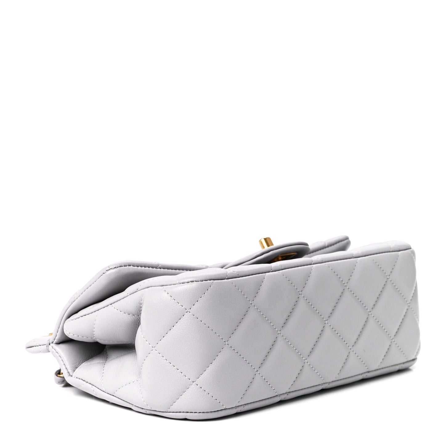 Calfskin Quilted Small Lady Handle Clutch With Chain Grey