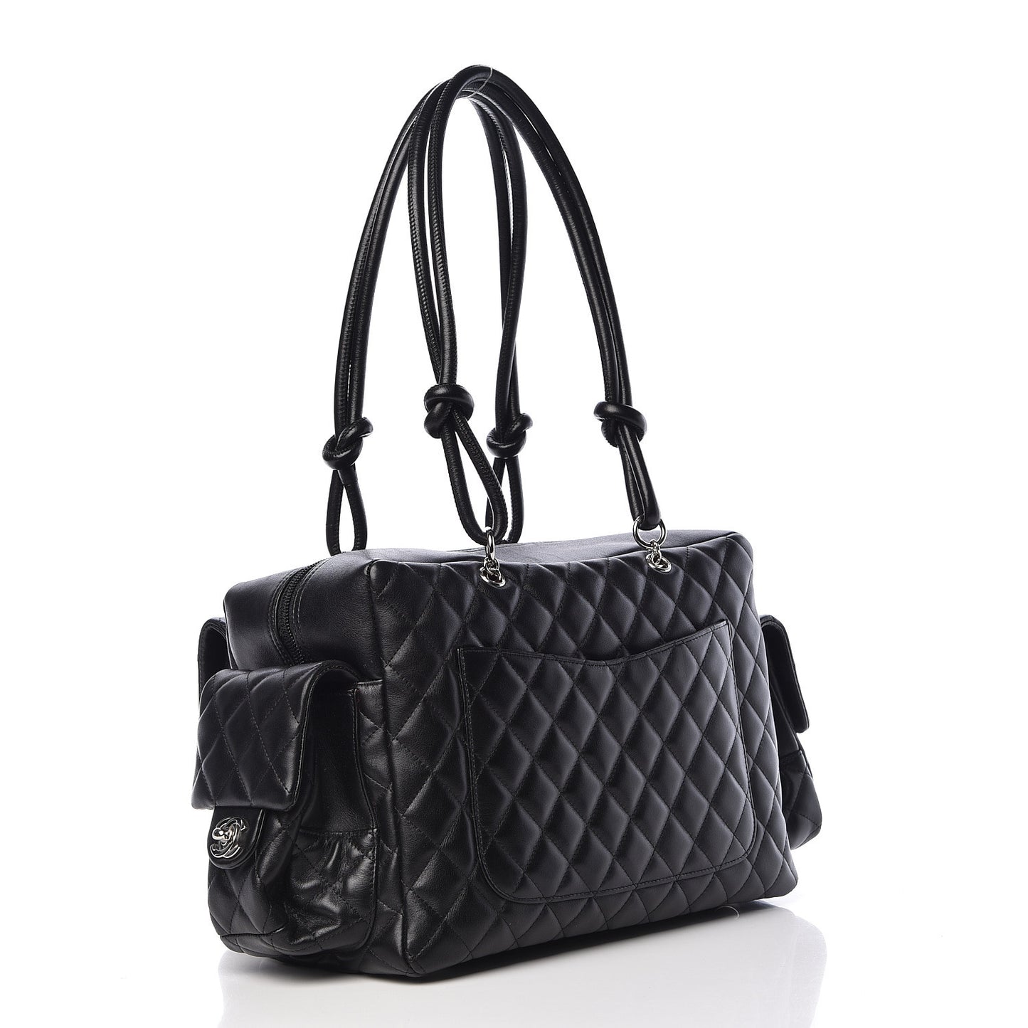 Calfskin Quilted Large Cambon Multipocket Reporter Black White