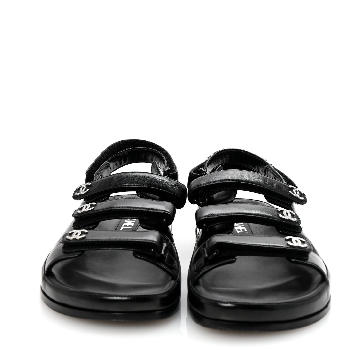 Lambskin Crystal CC Velcro Dad Sandals 37 Black